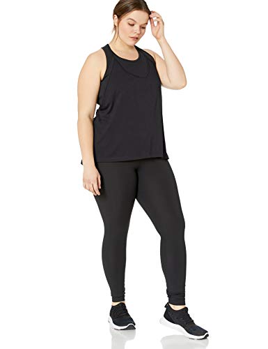 Amazon Brand - Core 10 Women's Plus Size Jacquard Mesh Spaghetti Strap Low Coverage Workout Racerback Tank , Black 1X (14W-16W)