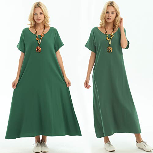 Anysize Side Pockets Linen Cotton Soft Loose Dress Spring Summer Plus Size Clothing F131A, Jasper, 2X Plus