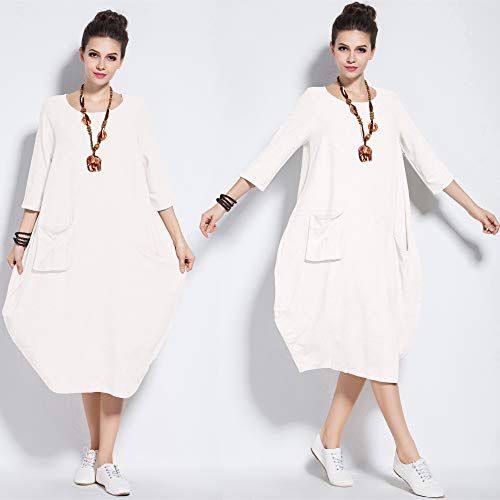 Anysize Soft Linen Cotton Lantern Loose Dress Spring Summer Fall Plus Size Clothing Y19