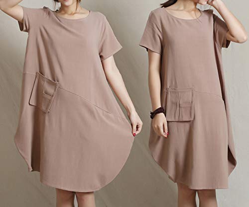 Anysize Spring Summer Soft Linen Cotton Lantern Loose Dress Plus Size Clothing Y18 Khaki