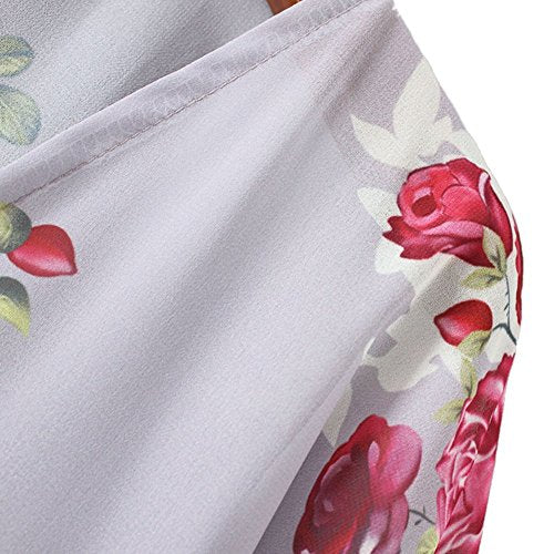 Women's Floral Print Puff Sleeve Kimono Cardigan Loose Cover Up Casual Blouse Tops (Purple Grey, 2XL)