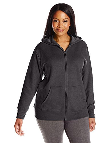 Just My Size Women's Plus-Size Full Zip Fleece Hoodie, Ebony, 3XL