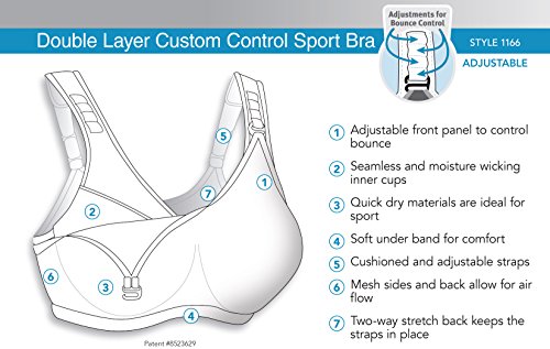 Glamorise womens Full Figure Plus Size Adjustable Double Layer Wirefree Sport Bra #1166, Blue/Green, 34DD