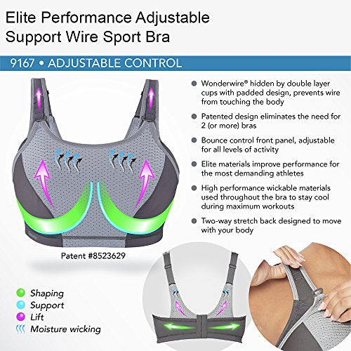 Glamorise Full Figure Plus Size Elite Performance Adjustable Wonderwire Sports Bra #9167, Print, 42DD